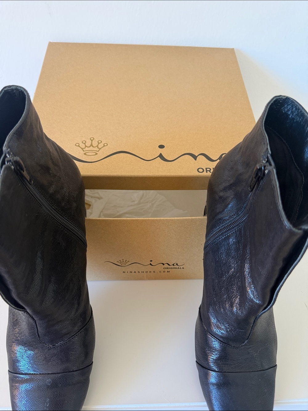 Nina Originals Black Glazed Vignette Ankle Boots